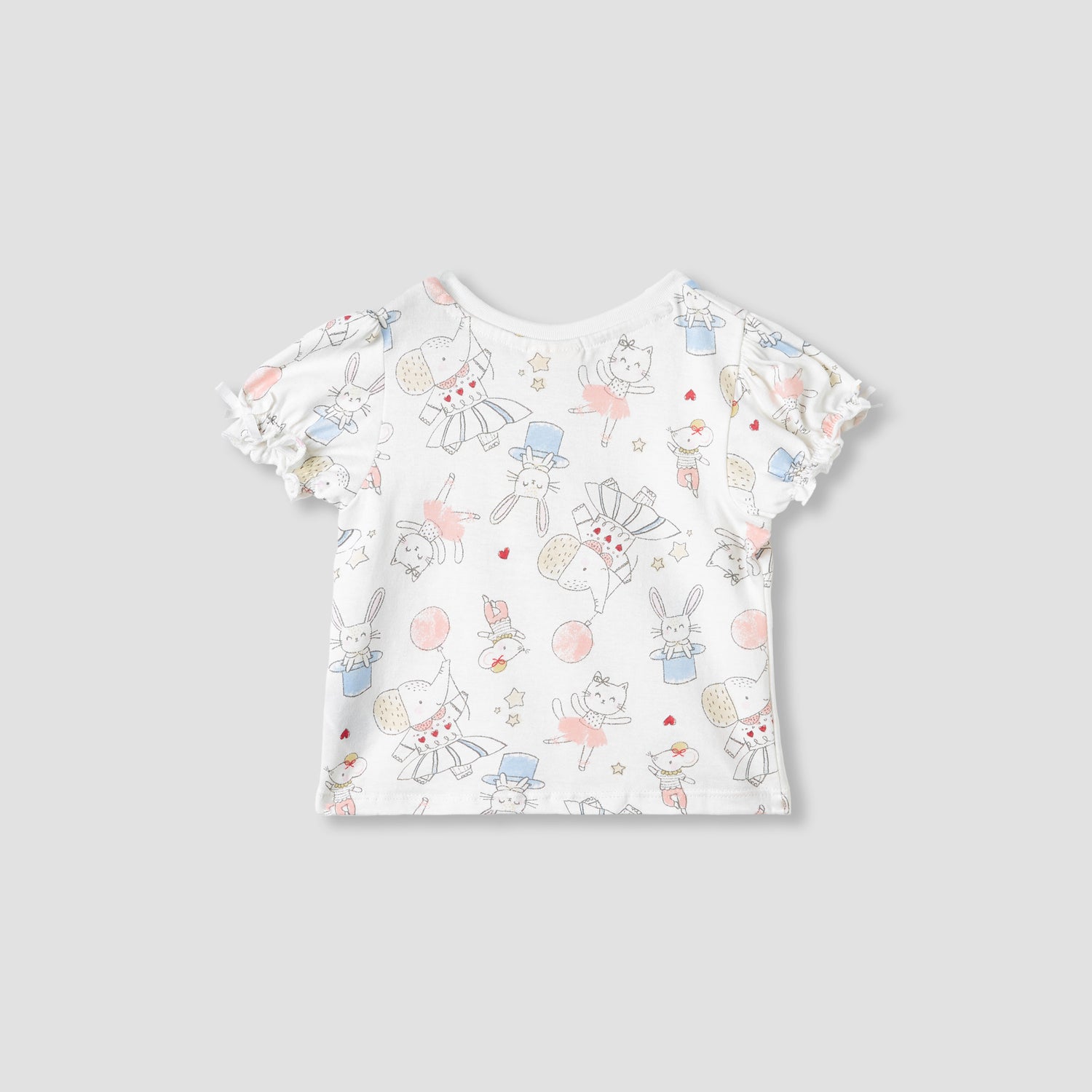 Juniors Printed T-shirt with Puff Sleeves