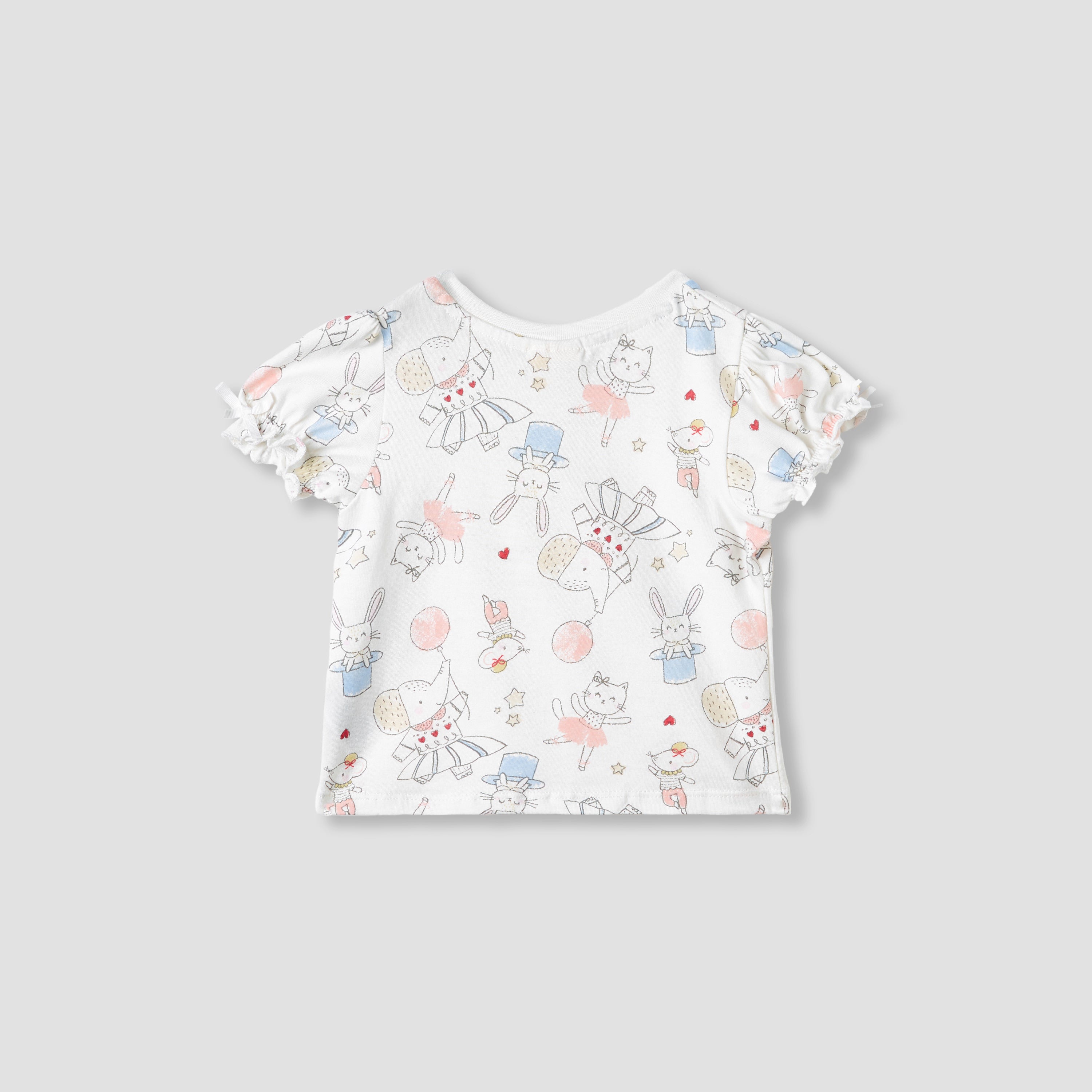 Juniors Printed T-shirt with Puff Sleeves