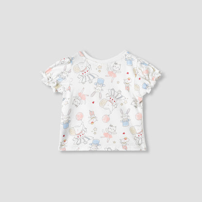 Juniors Printed T-shirt with Puff Sleeves