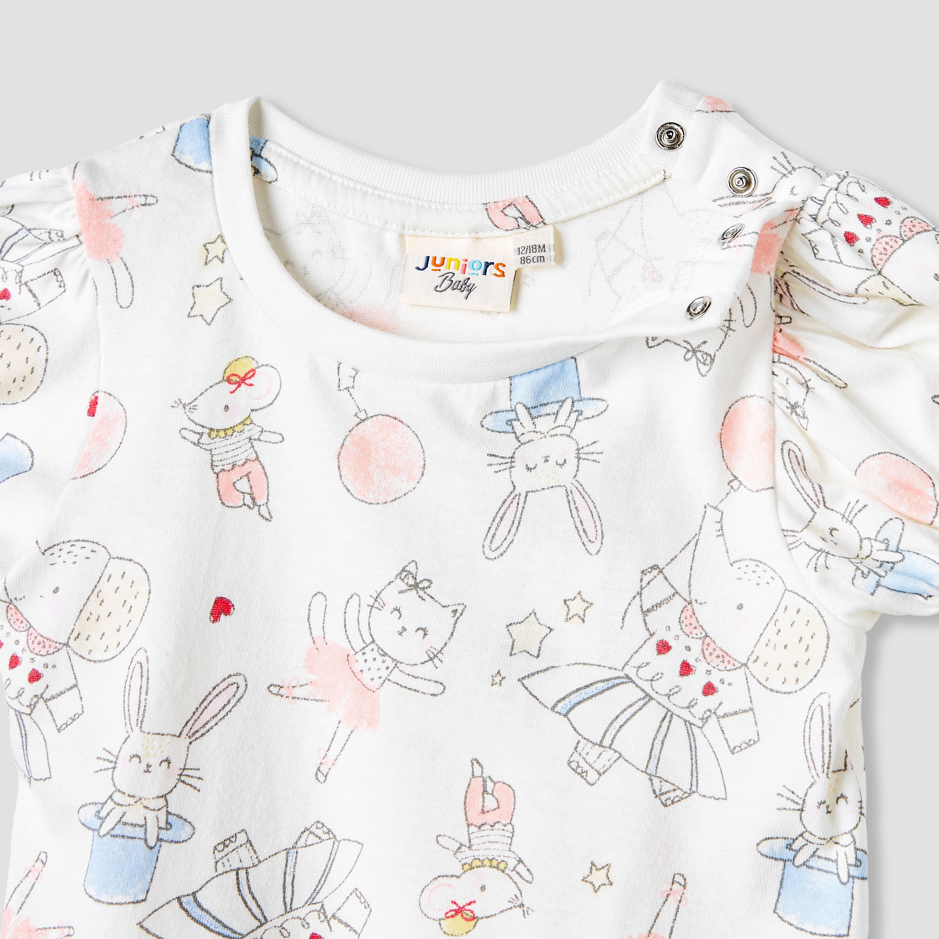 Juniors Printed T-shirt with Puff Sleeves