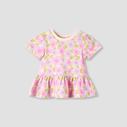 Set of 2 Juniors Round Neck Short Sleeve T-shirts with Floral Print