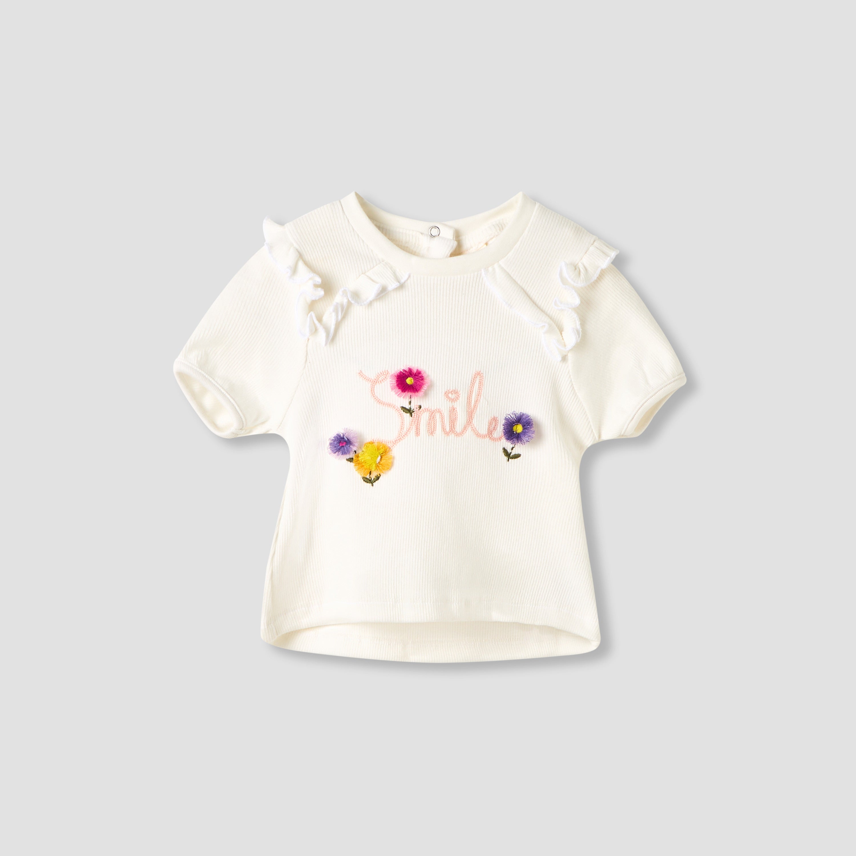 Set of 2 Juniors Round Neck Short Sleeve T-shirts with Floral Print