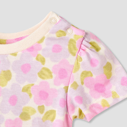 Set of 2 Juniors Round Neck Short Sleeve T-shirts with Floral Print