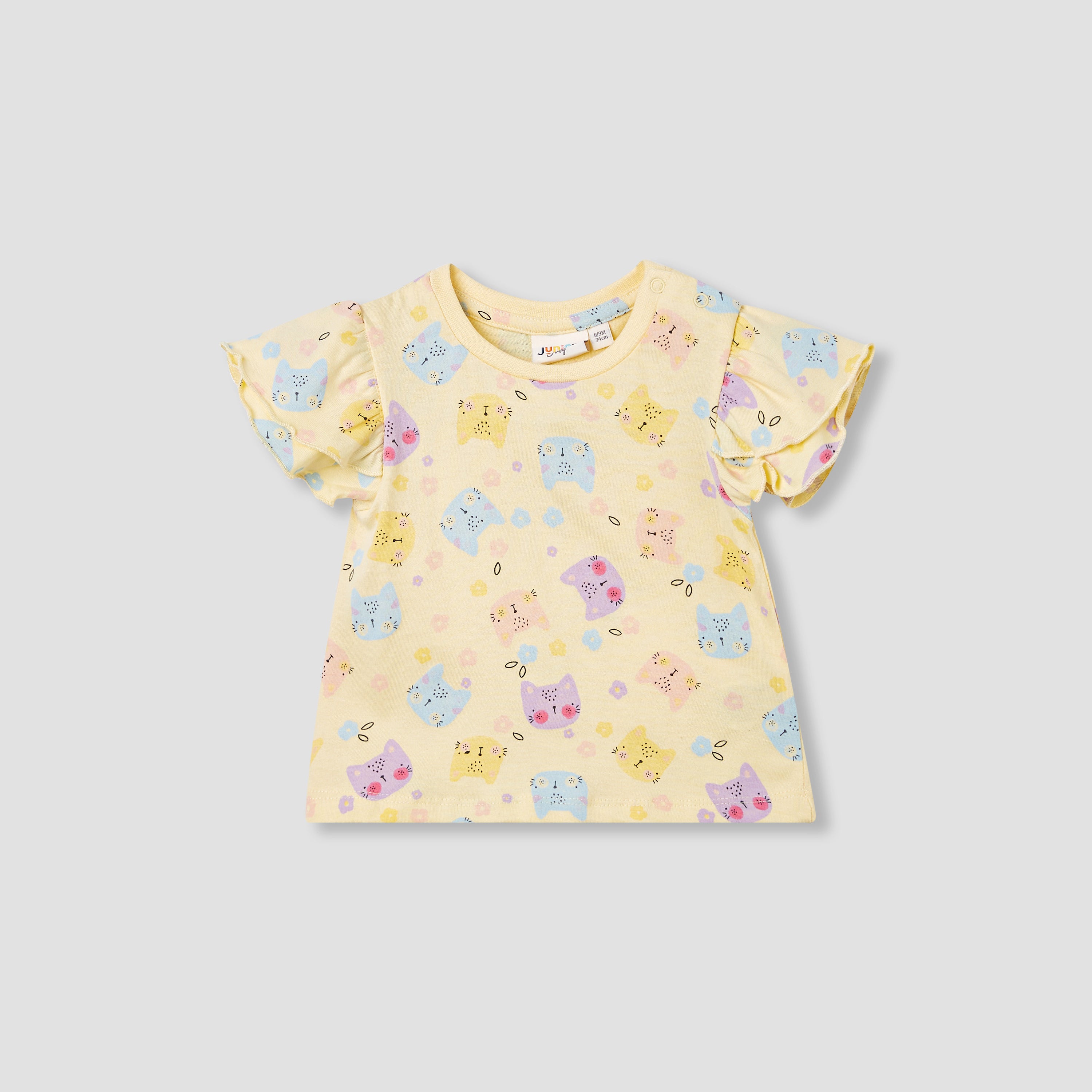 Juniors Cat Print T-shirt with Flutter Sleeves - Set of 2