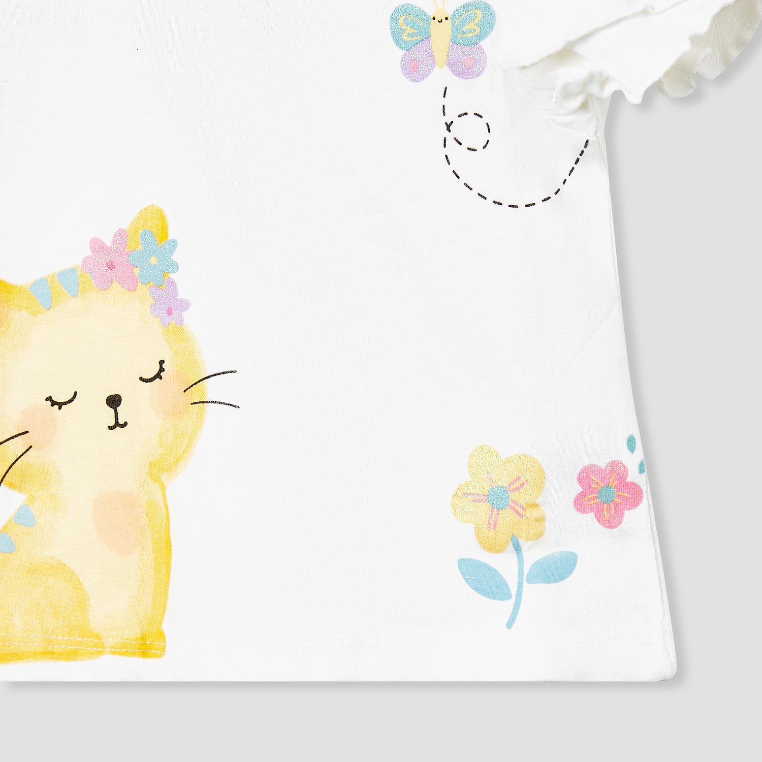 Juniors Cat Print T-shirt with Flutter Sleeves - Set of 2