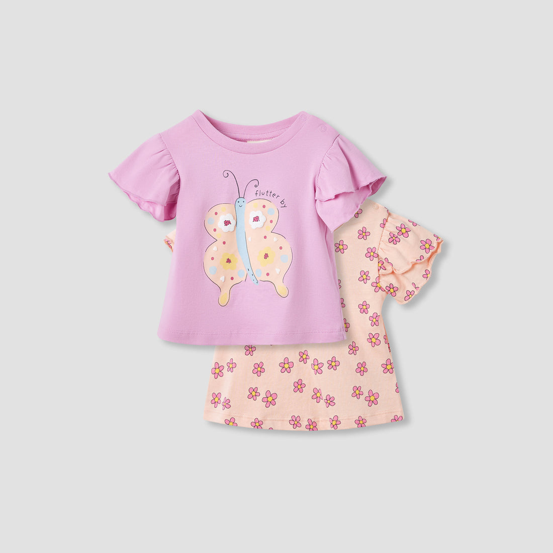 Juniors Printed Top with Ruffle Sleeves - Set of 2 - Multicolour / 12-18 mths