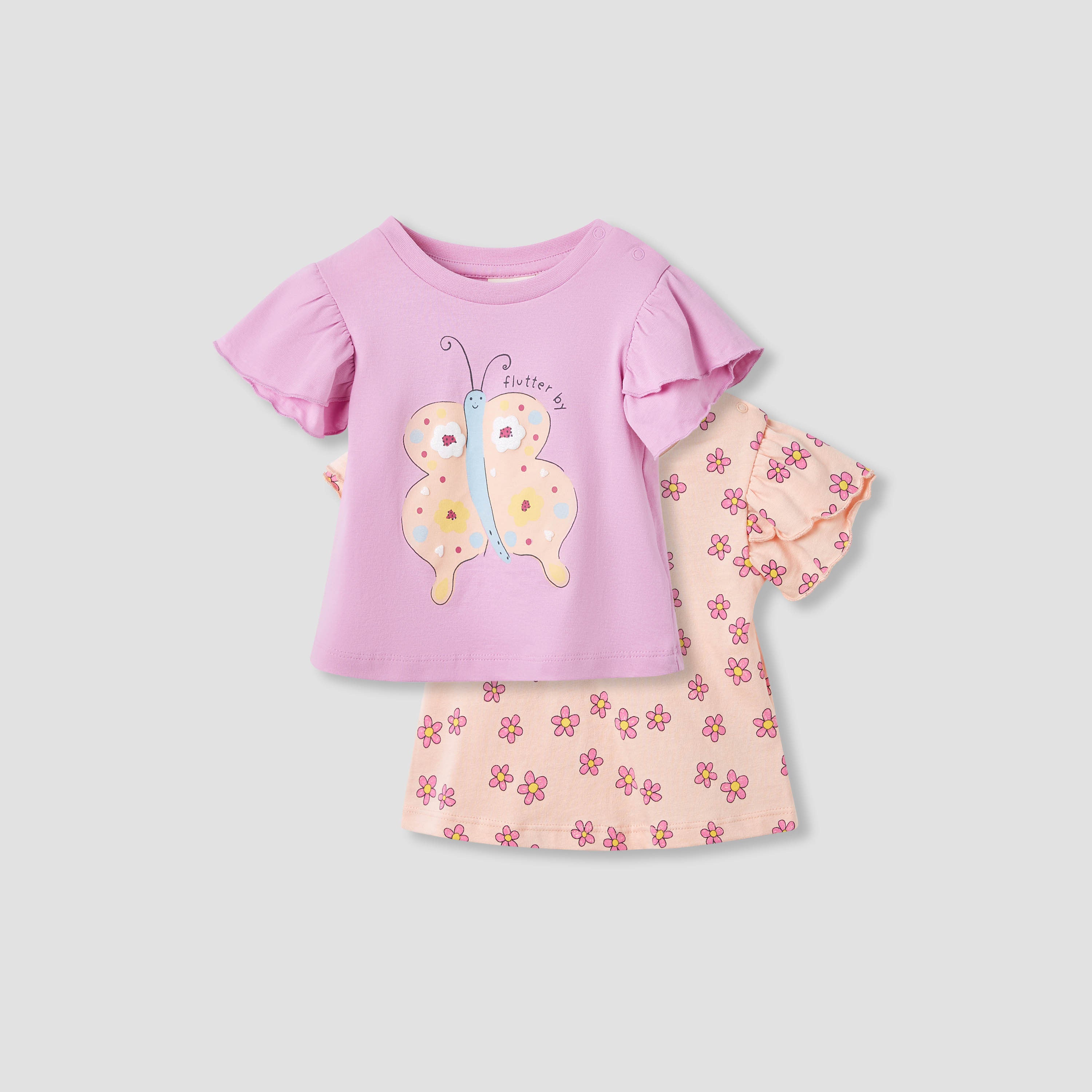 Juniors Printed Top with Ruffle Sleeves - Set of 2 - Multicolour / 12-18 mths