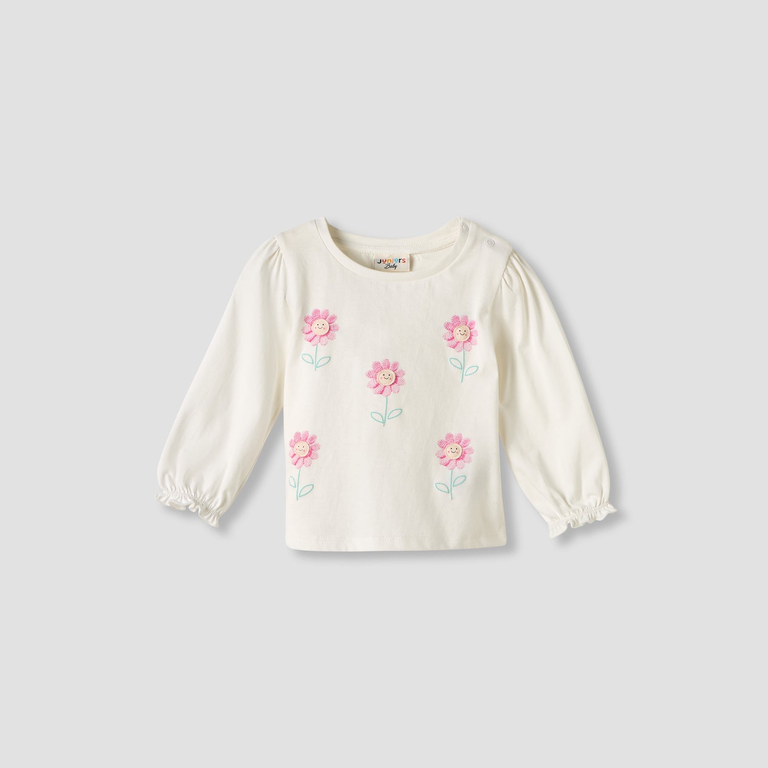Set of 2 Juniors Round Neck Long Sleeve T-shirts with Floral Print
