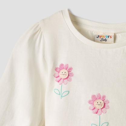 Set of 2 Juniors Round Neck Long Sleeve T-shirts with Floral Print