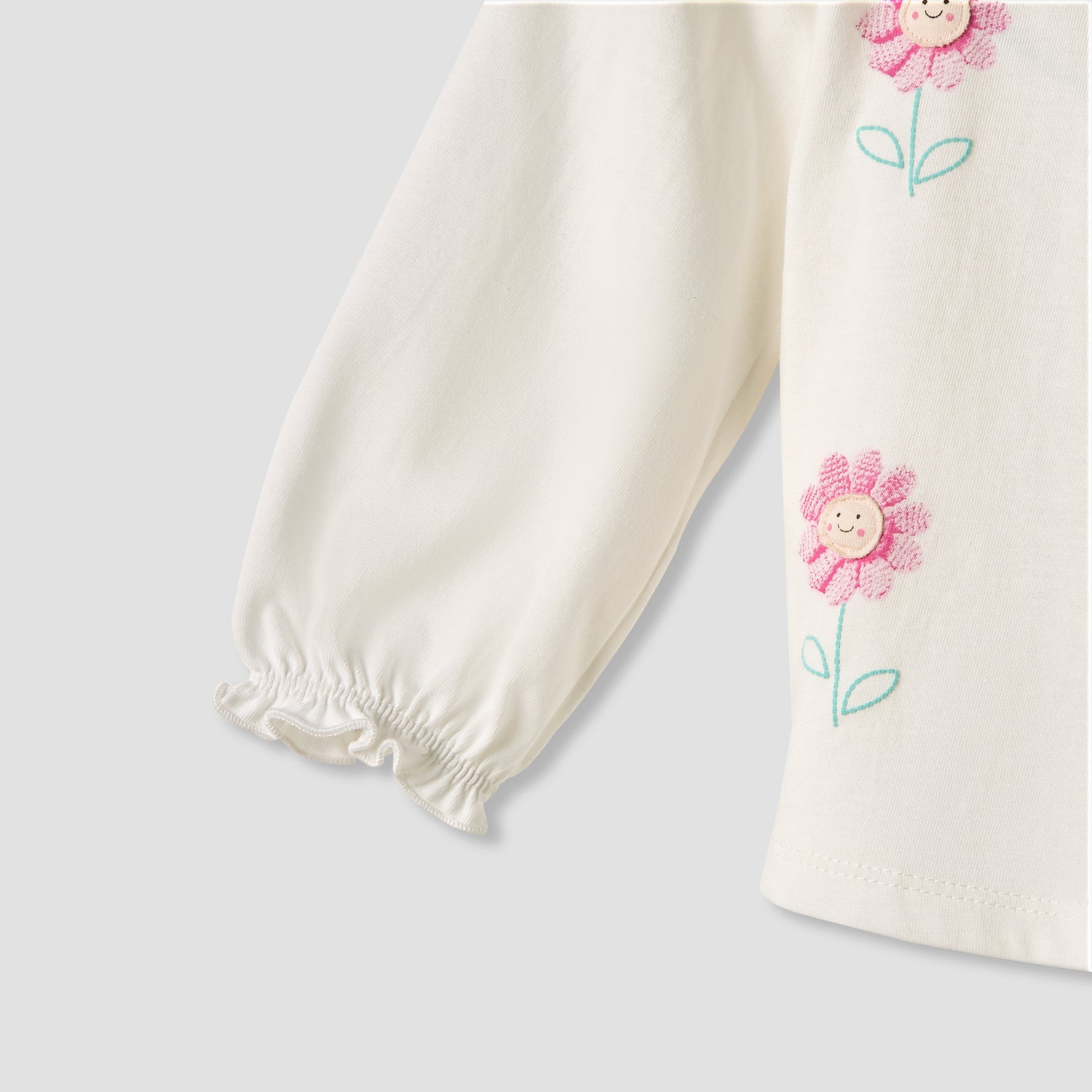 Set of 2 Juniors Round Neck Long Sleeve T-shirts with Floral Print