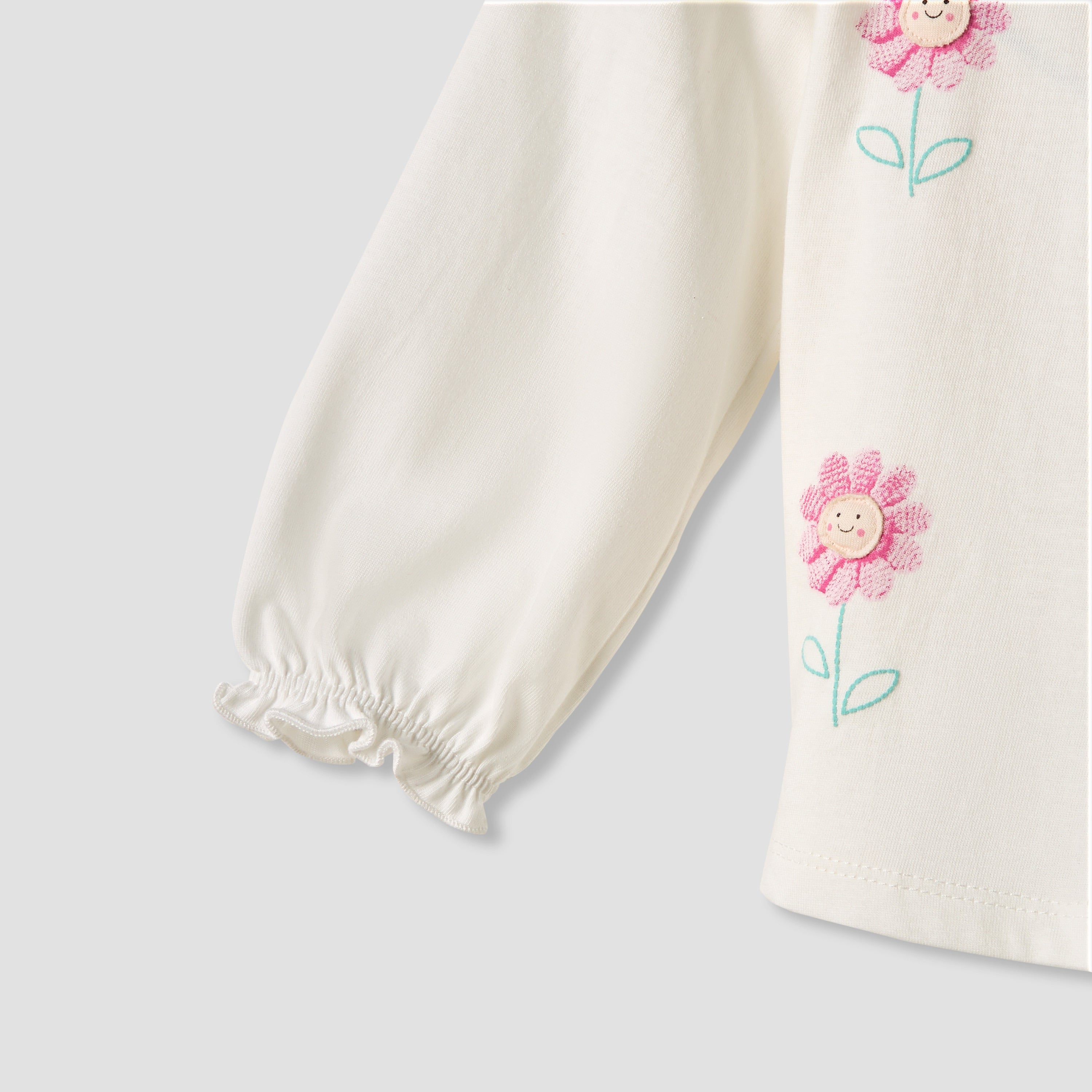 Set of 2 Juniors Round Neck Long Sleeve T-shirts with Floral Print