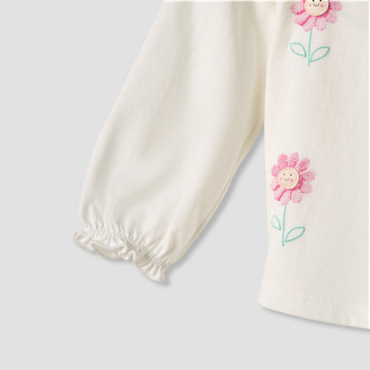 Set of 2 Juniors Round Neck Long Sleeve T-shirts with Floral Print