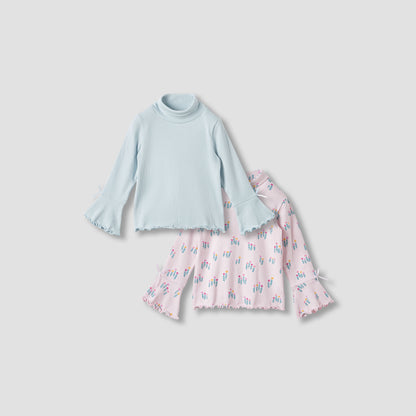 Juniors Bow Detail Top with Turtleneck and Long Sleeves - Set of 2 - Multicolour / 12-18 mths