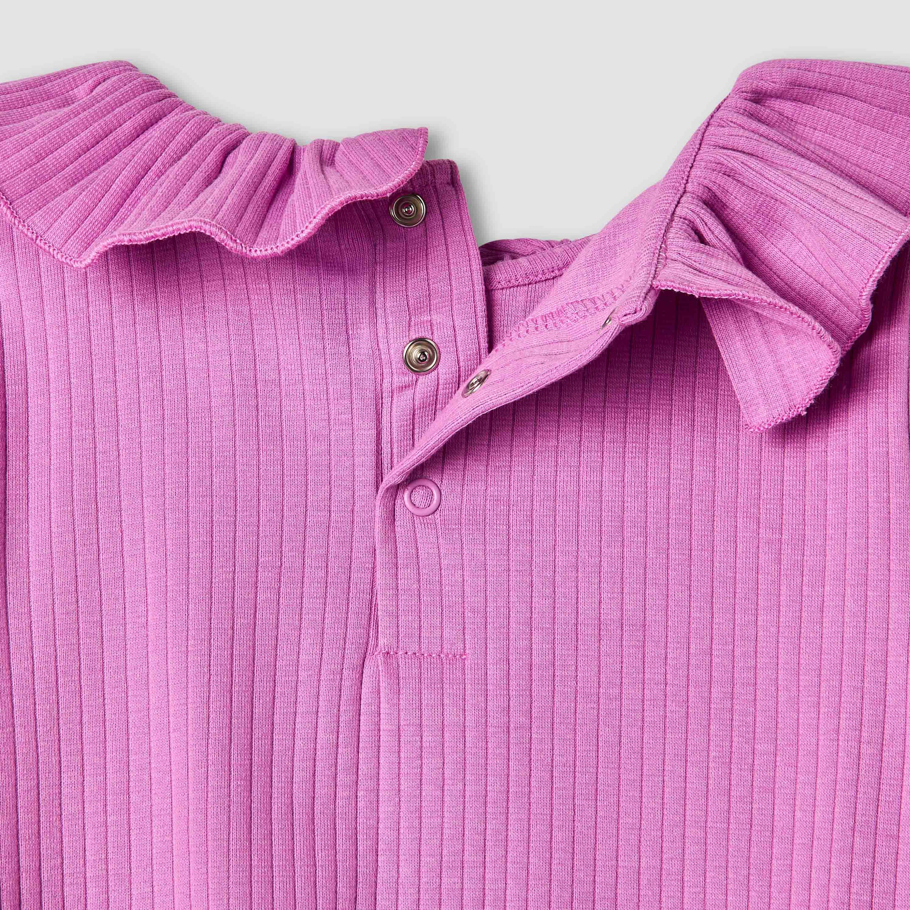 Juniors Ribbed Ruffle Collar Top with Long Sleeves