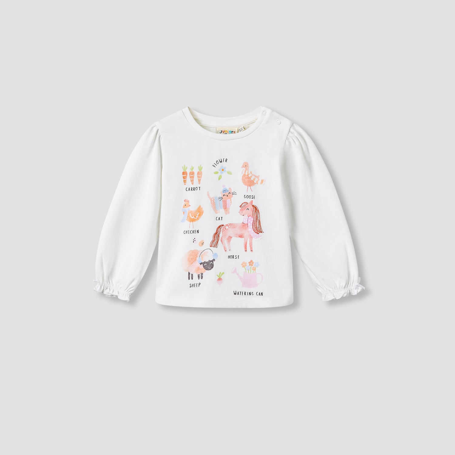 Juniors Girls Round Neck T-shirt with Graphic Print - Cotton - Long Sleeves - White / 12-18 mths