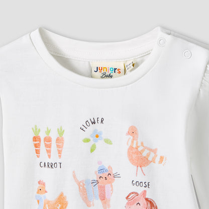 Juniors Girls Round Neck T-shirt with Graphic Print - Cotton - Long Sleeves
