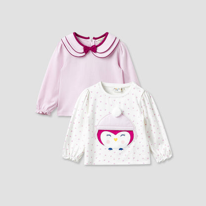 Juniors Girls Collar Neck T-shirt with Assorted Print - Cotton - Long Sleeves - Set of 2