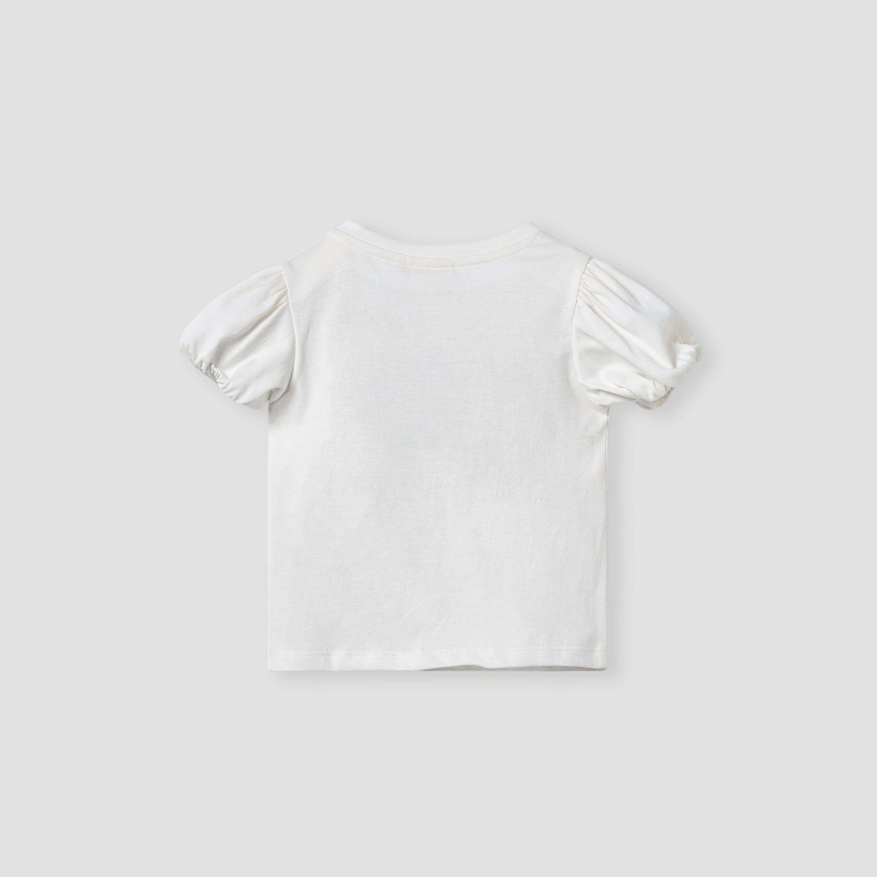 Juniors Floral Print T-shirt with Puff Sleeves