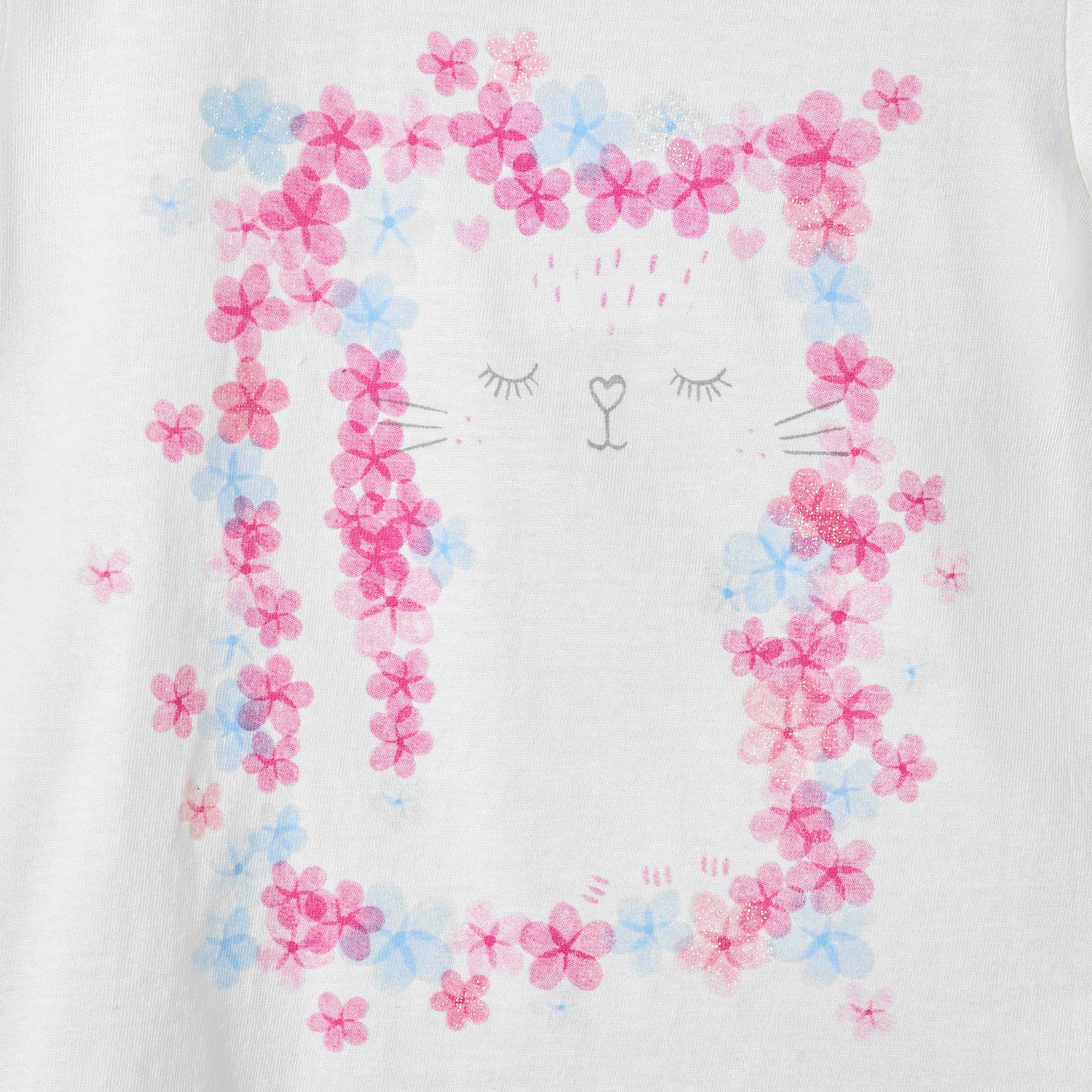 Juniors Floral Print T-shirt with Puff Sleeves