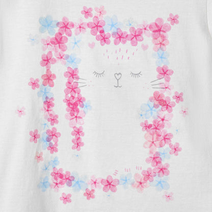 Juniors Floral Print T-shirt with Puff Sleeves