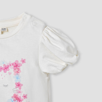 Juniors Floral Print T-shirt with Puff Sleeves