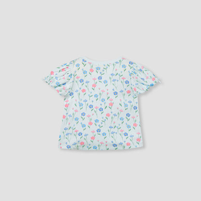 Juniors Floral Print Top with Puff Sleeves