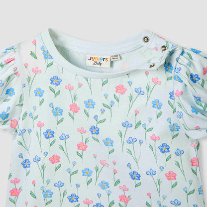Juniors Floral Print Top with Puff Sleeves
