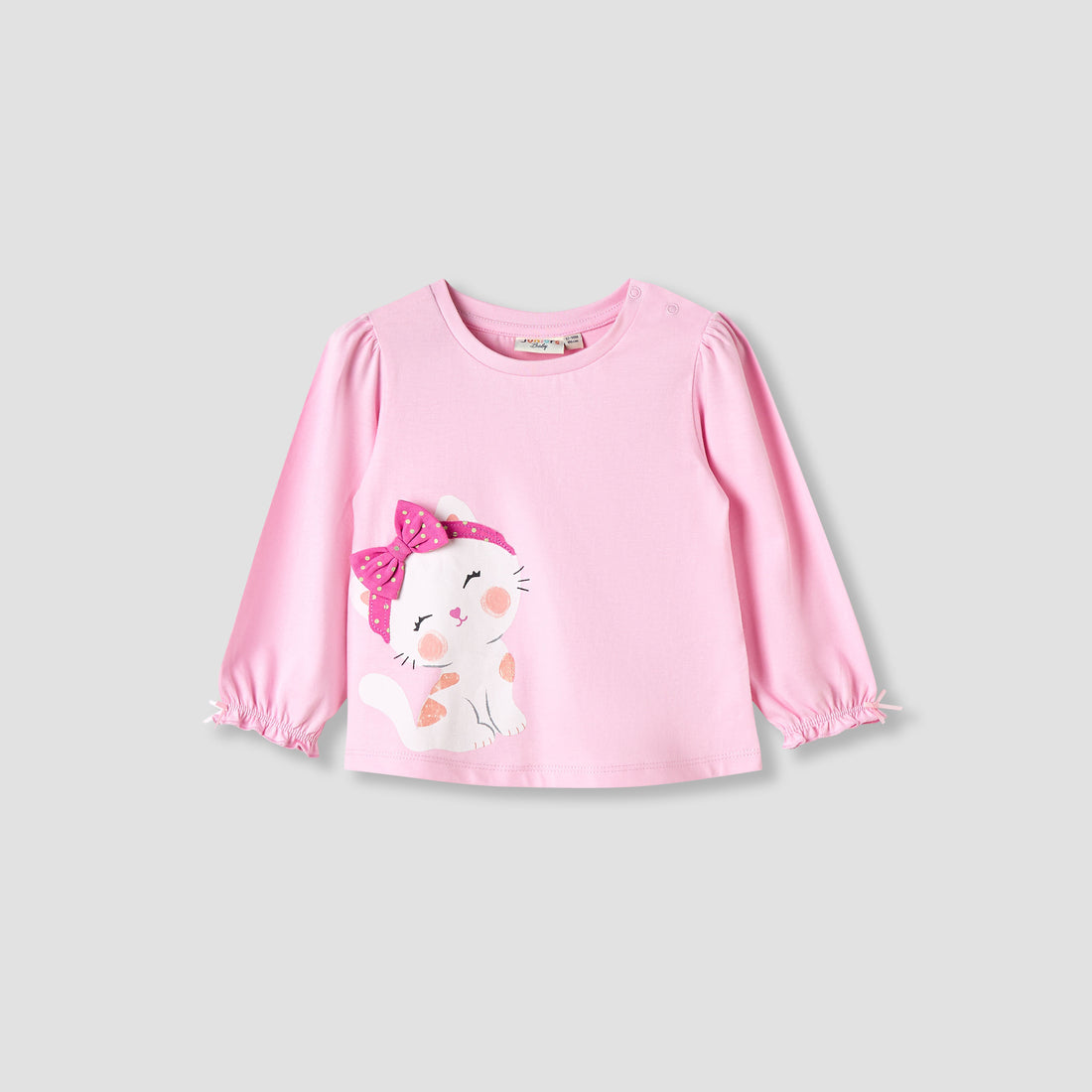 Juniors Girls Round Neck T-shirt with Snap Button Closure - Cotton - Long Sleeves