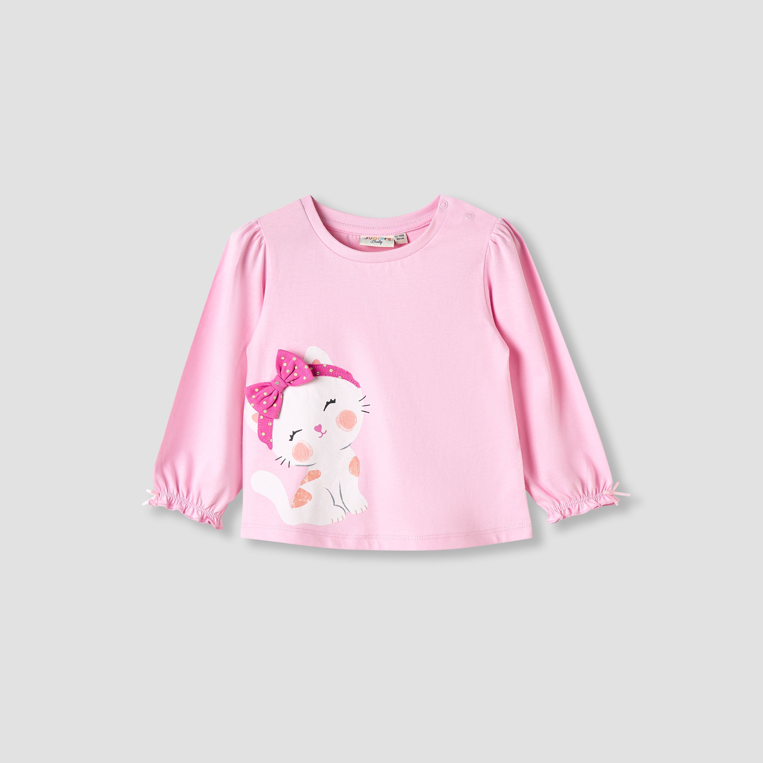 Juniors Girls Round Neck T-shirt with Snap Button Closure - Cotton - Long Sleeves