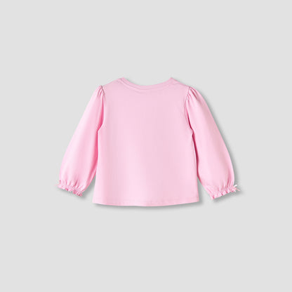 Juniors Girls Round Neck T-shirt with Snap Button Closure - Cotton - Long Sleeves