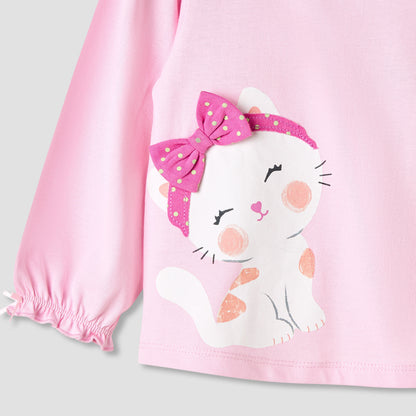 Juniors Girls Round Neck T-shirt with Snap Button Closure - Cotton - Long Sleeves
