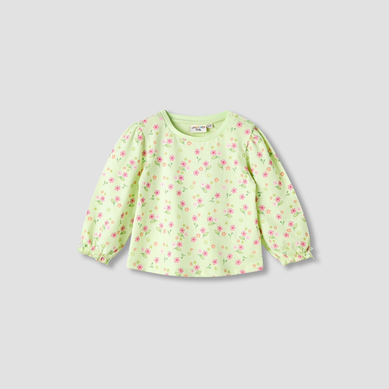 Juniors Girls Round Neck T-shirt with Snap Button Closure - Cotton - Long Sleeves