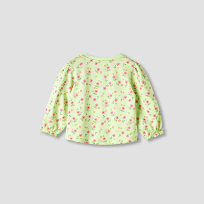 Juniors Girls Round Neck T-shirt with Snap Button Closure - Cotton - Long Sleeves