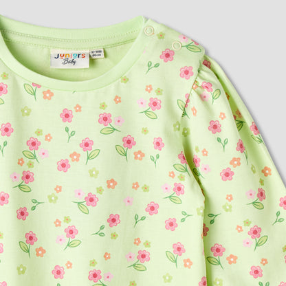 Juniors Girls Round Neck T-shirt with Snap Button Closure - Cotton - Long Sleeves