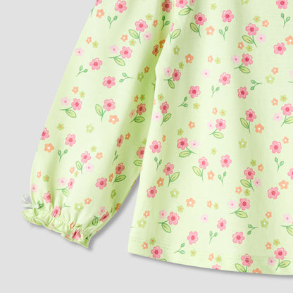 Juniors Girls Round Neck T-shirt with Snap Button Closure - Cotton - Long Sleeves