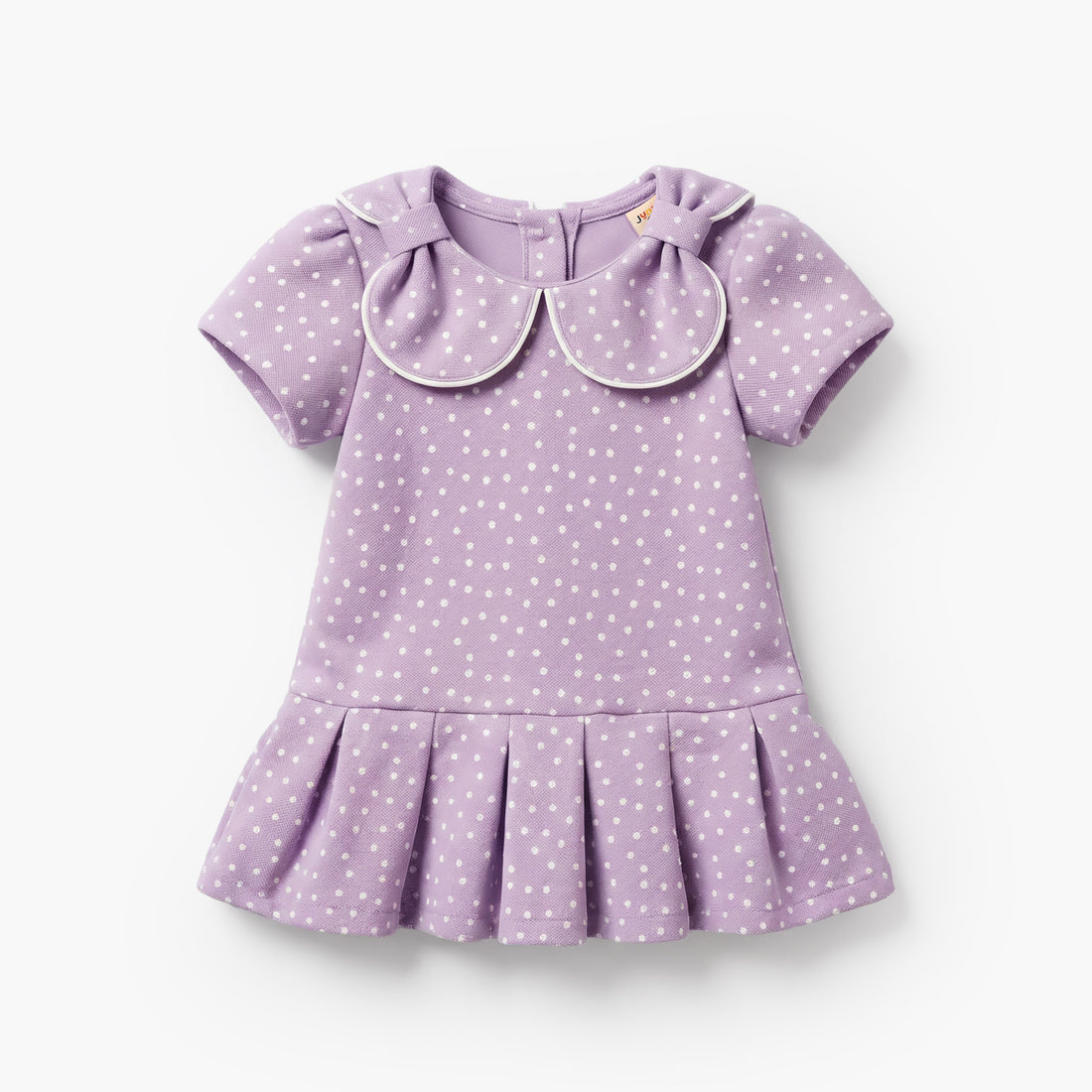 Juniors Polka Dot Print Dress with Short Sleeves and Peter Pan Collar - Purple / 24-36 mths