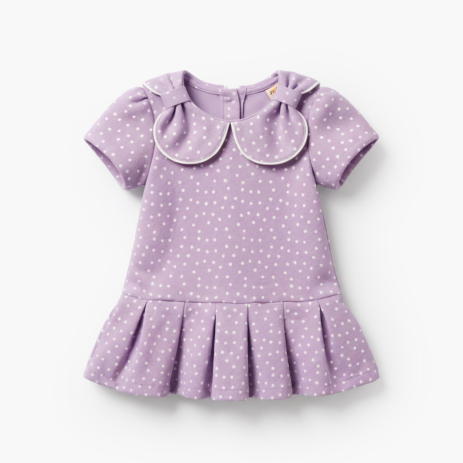Juniors Polka Dot Print Dress with Short Sleeves and Peter Pan Collar - Purple / 24-36 mths