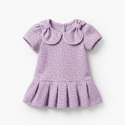 Juniors Polka Dot Print Dress with Short Sleeves and Peter Pan Collar - Purple / 24-36 mths