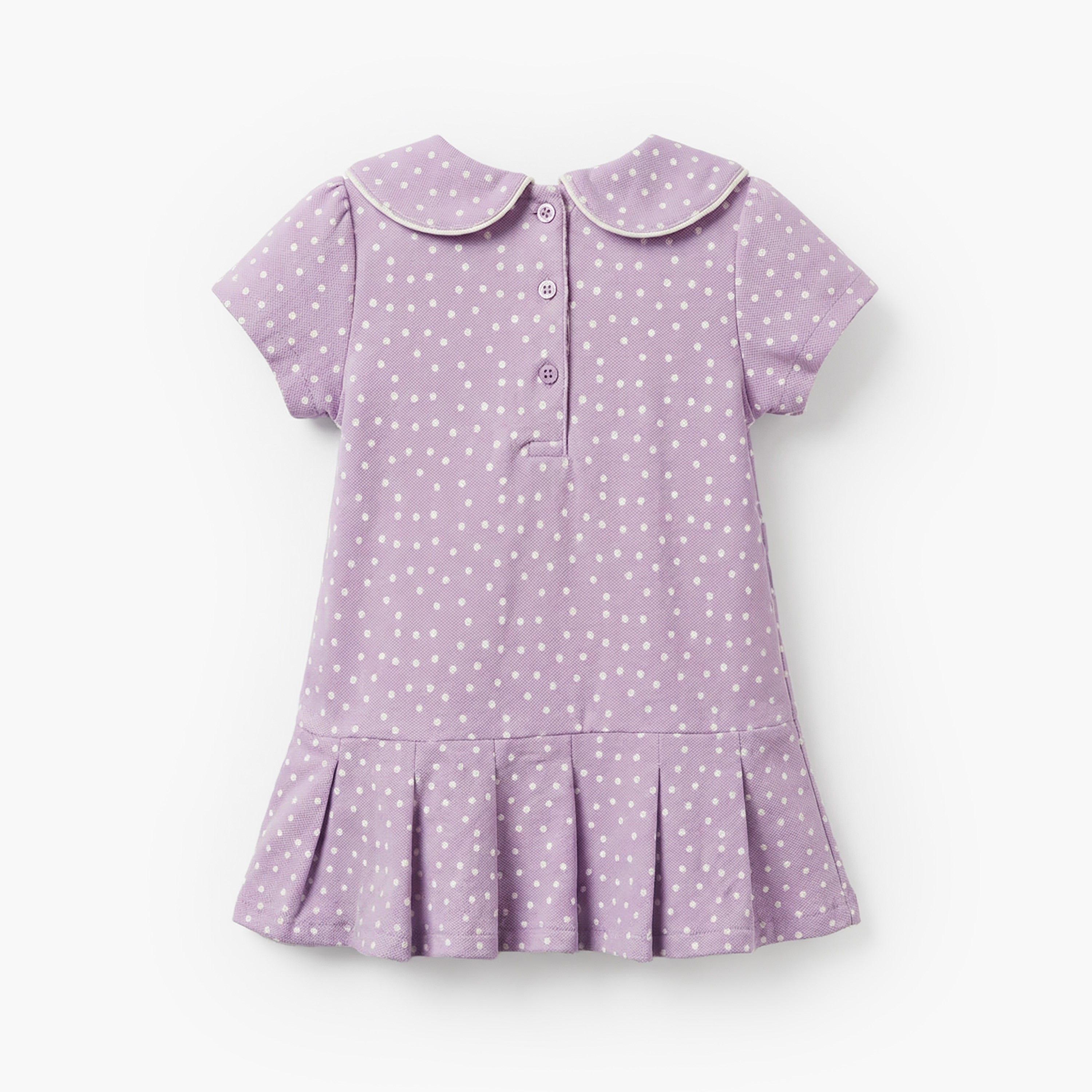 Juniors Polka Dot Print Dress with Short Sleeves and Peter Pan Collar