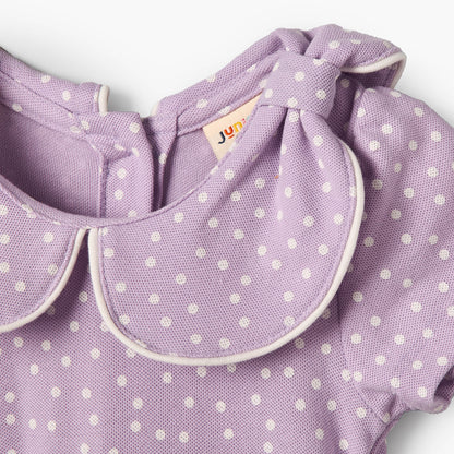Juniors Polka Dot Print Dress with Short Sleeves and Peter Pan Collar