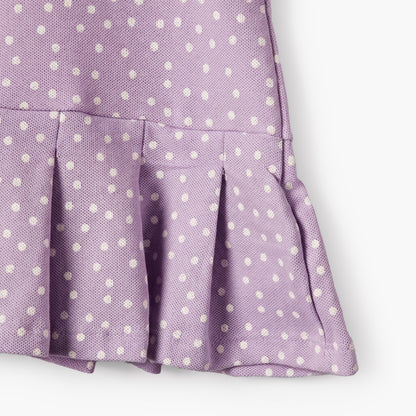 Juniors Polka Dot Print Dress with Short Sleeves and Peter Pan Collar