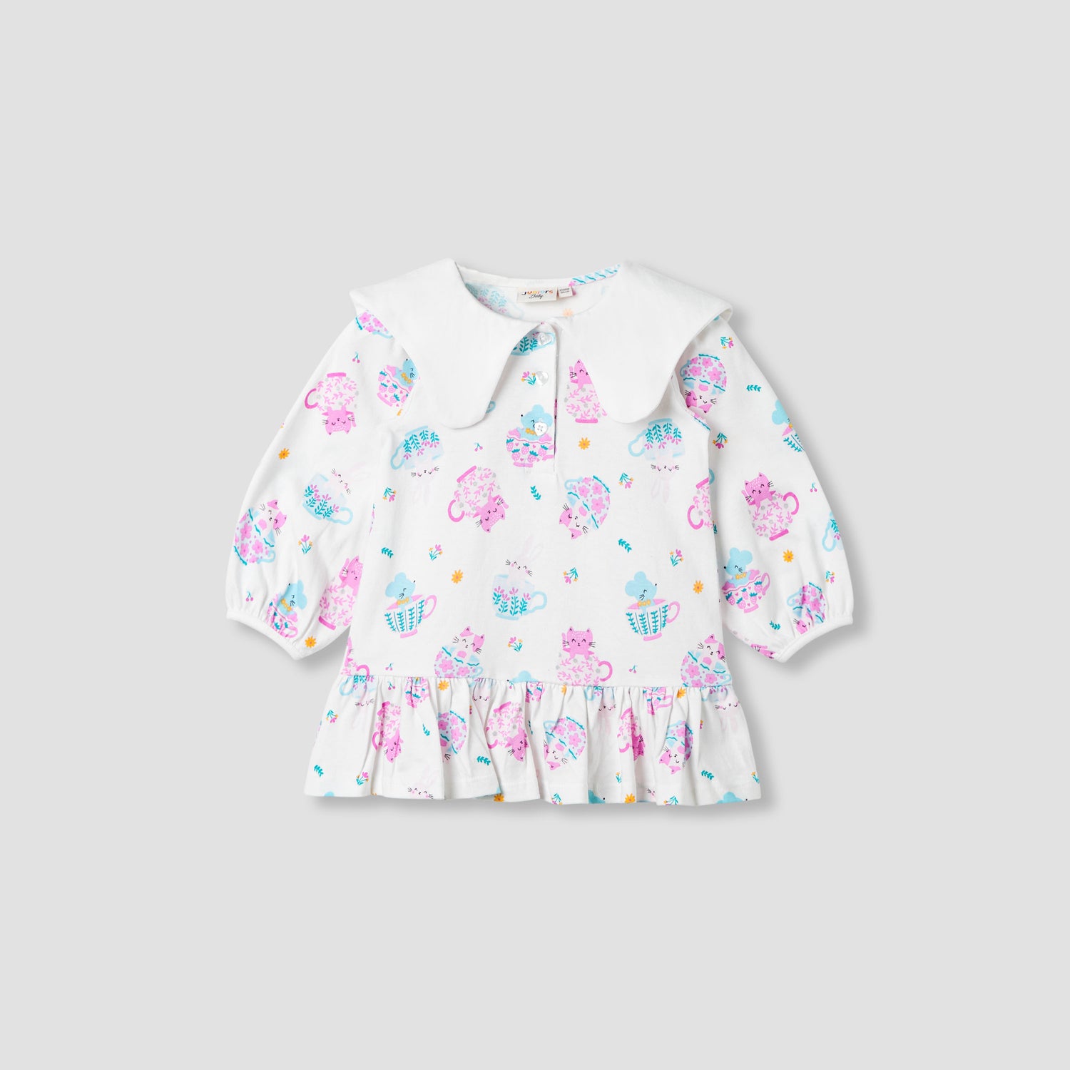 Juniors Printed Dress with Sailor Collar - White / 12-18 mths