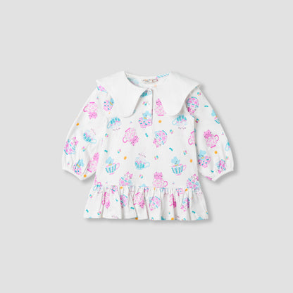 Juniors Printed Dress with Sailor Collar - White / 12-18 mths