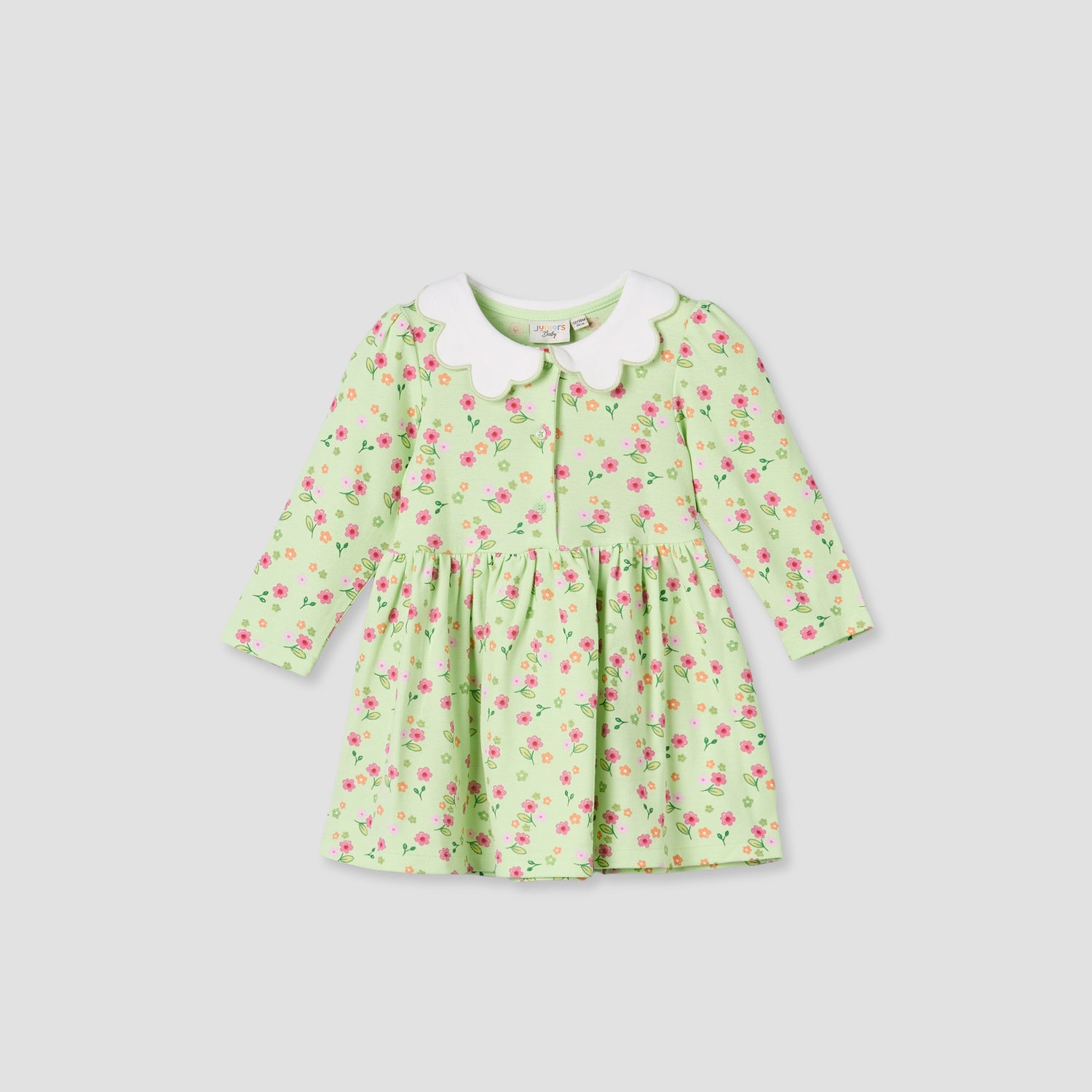 Juniors Collared Long Sleeves A-Line Dress with Floral Print