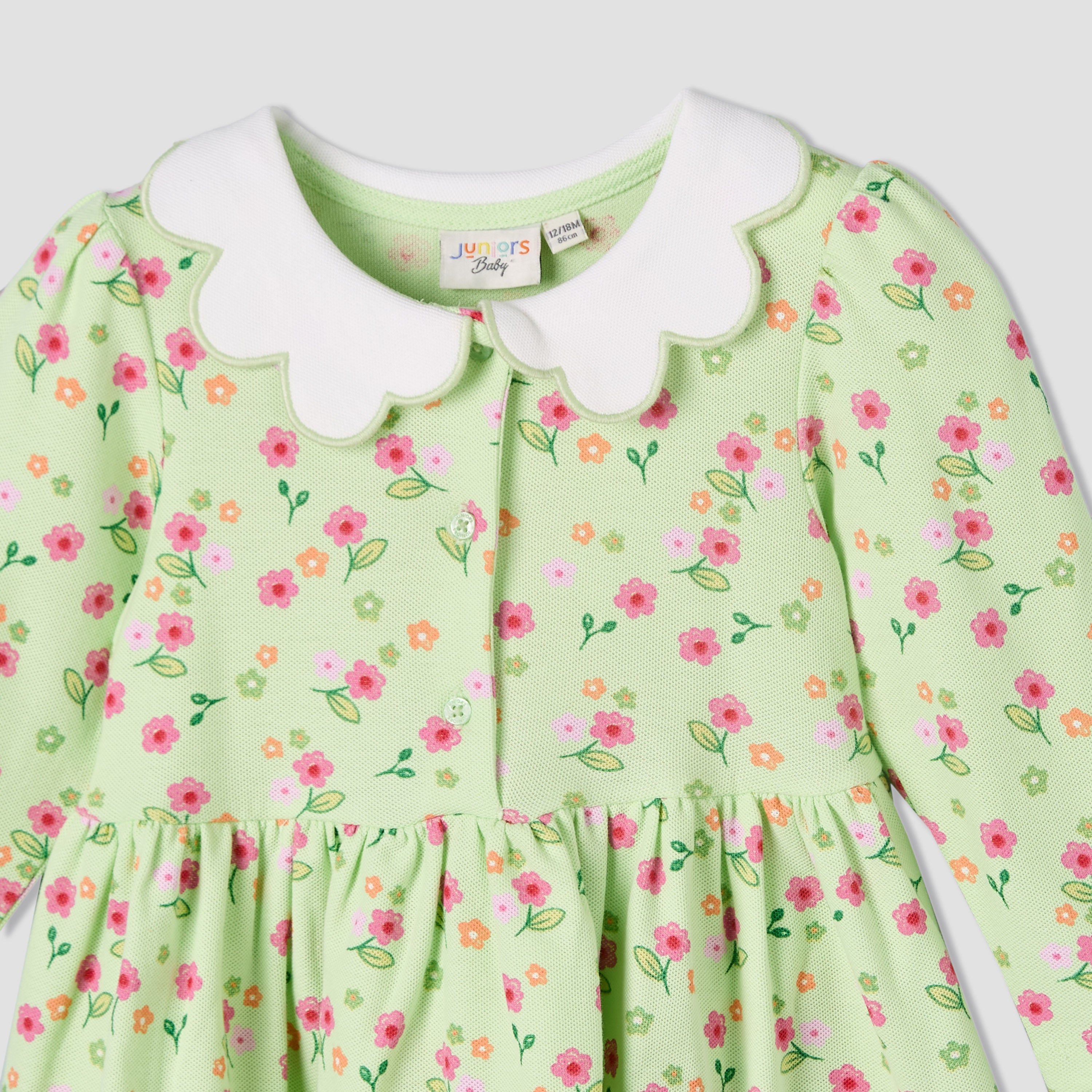 Juniors Collared Long Sleeves A-Line Dress with Floral Print