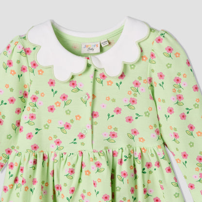 Juniors Collared Long Sleeves A-Line Dress with Floral Print