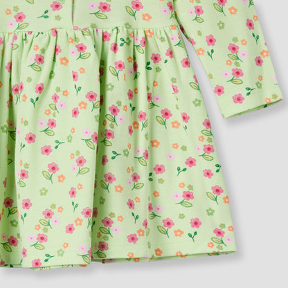 Juniors Collared Long Sleeves A-Line Dress with Floral Print