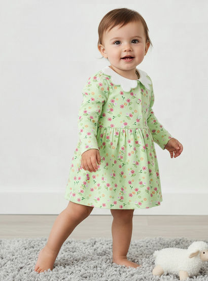 Juniors Collared Long Sleeves A-Line Dress with Floral Print-baby-girls-clothing-dressesandjumpsuits-image-1