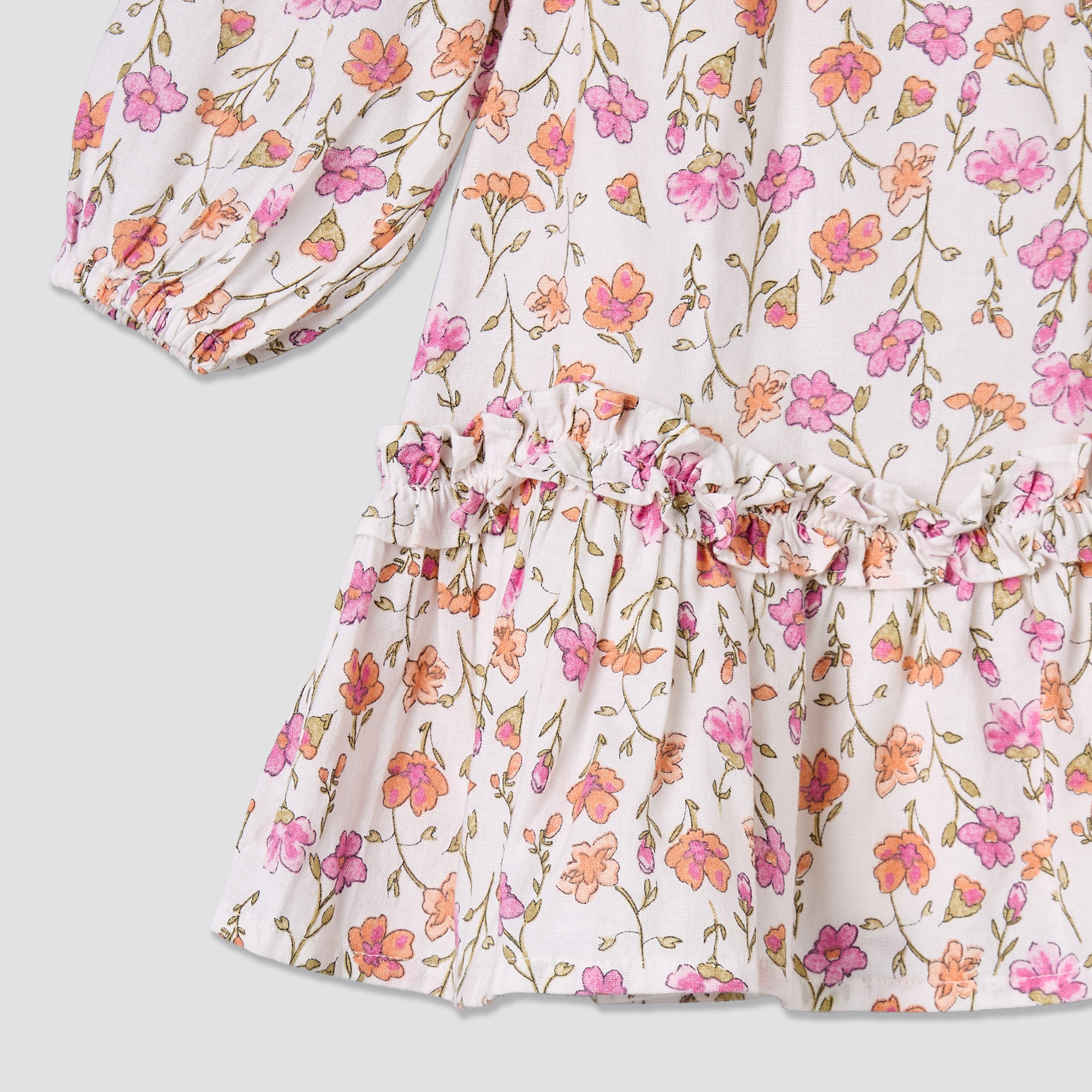 Juniors Collared Long Sleeves A-Line Dress with Floral Print and Ruffled Hem