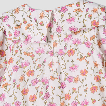 Juniors Collared Long Sleeves A-Line Dress with Floral Print and Ruffled Hem